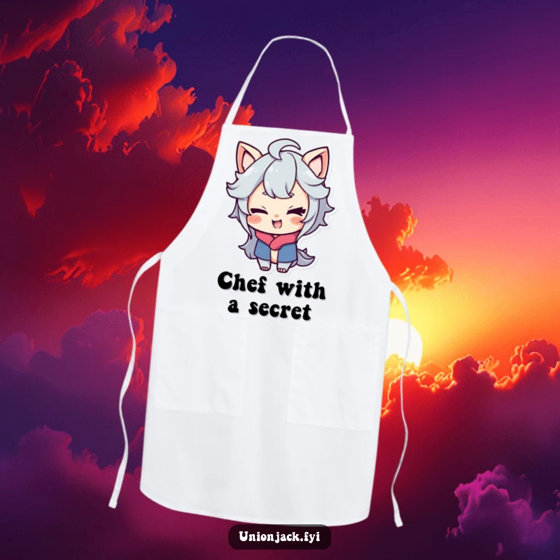 Funny apron with a character sporting a playful smirk and giving a cheeky wink, bringing playful mischief to the kitchen.