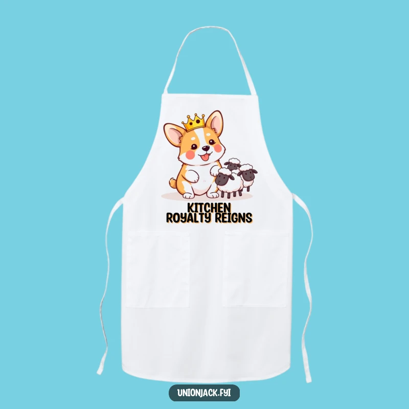 Funny Corgi Crown Sheep Herding Apron: Comical Royal Kitchen Wear