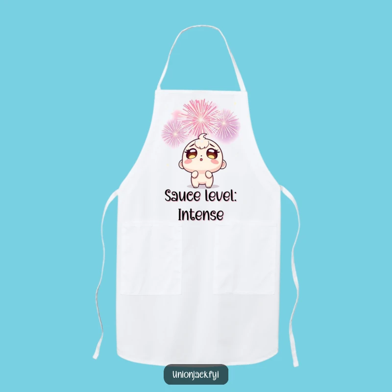 Funny Fireworks Chef Apron: Wide-Eyed Character Cooking with Joy, Practical Humorous Gift!