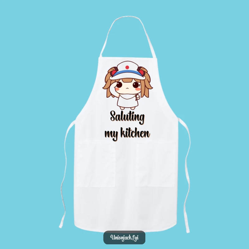 Funny Saluting Character Apron: Patriotic Kitchen Wear with a Flag