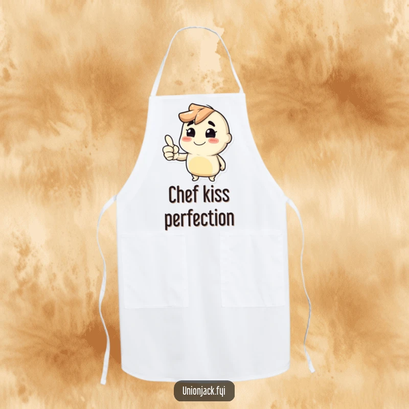 Funny apron with a character giving a cheeky thumbs up, perfect for humorous kitchen activities.