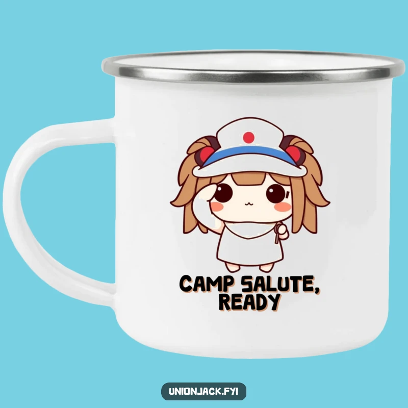 Funny Saluting Character Camping Mug: Patriotic Flag for Outdoor Cheers