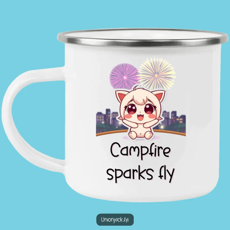 Funny Character Fireworks Camping Mug: Celebrate Under the Stars