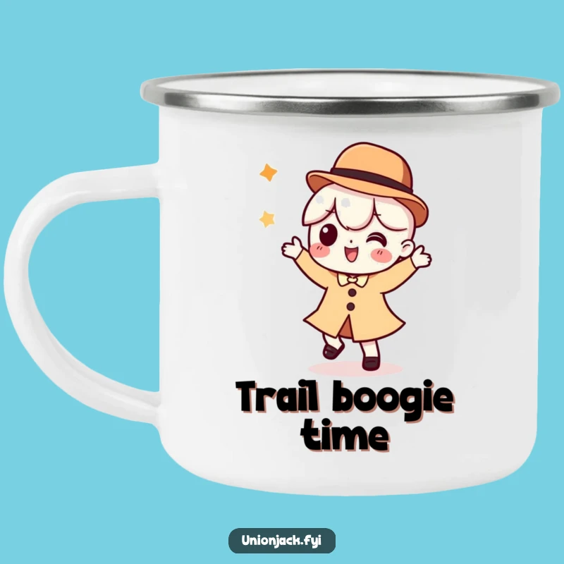 Funny Camping Mug: Dancing Character in Bowler Hat - Outdoor Humor Gift