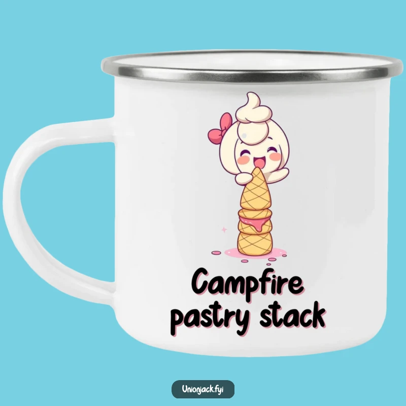 Funny Scone Tower Camping Mug: Giggling Character's Treat, Great Camping Gift!