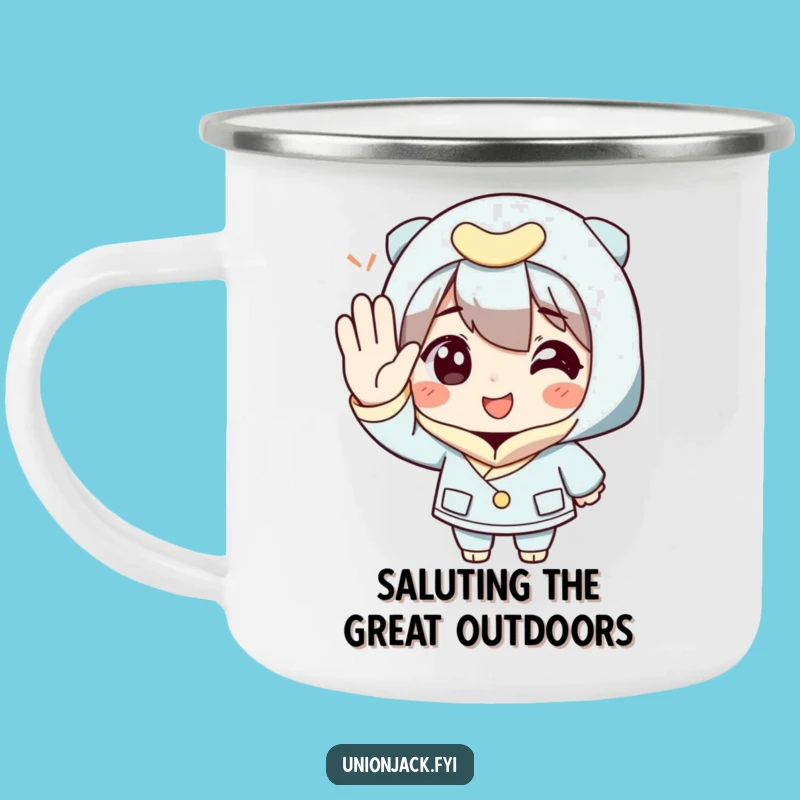 Funny Polite Salute Camping Mug: Rugged Humorous Character, Ideal Outdoor Funny Gift