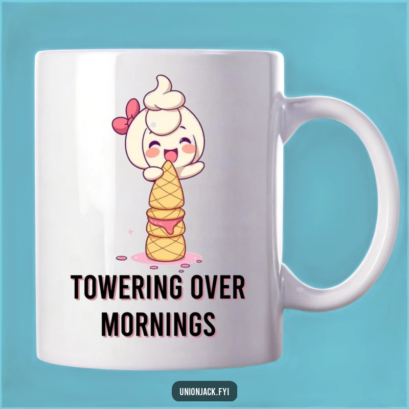 Funny Scone Tower Mug: Giggling Character's Sweet Balance, Perfect Baking Gift!