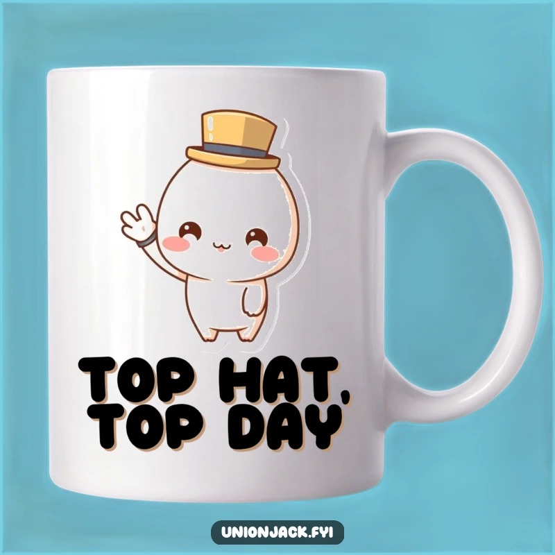 Funny Top Hat Character Mug: Adorable Waving Greeting for a Perfect Funny Gift