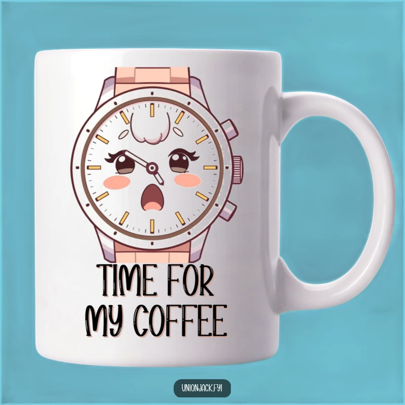 Funny Watch Mug: Surprised Character Admiring Time, Perfect Funny Gift
