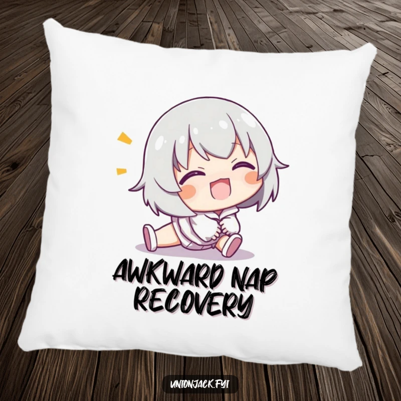 Funny pillow with a character comically tripping but smiling, perfect for comfort and lightheartedness.