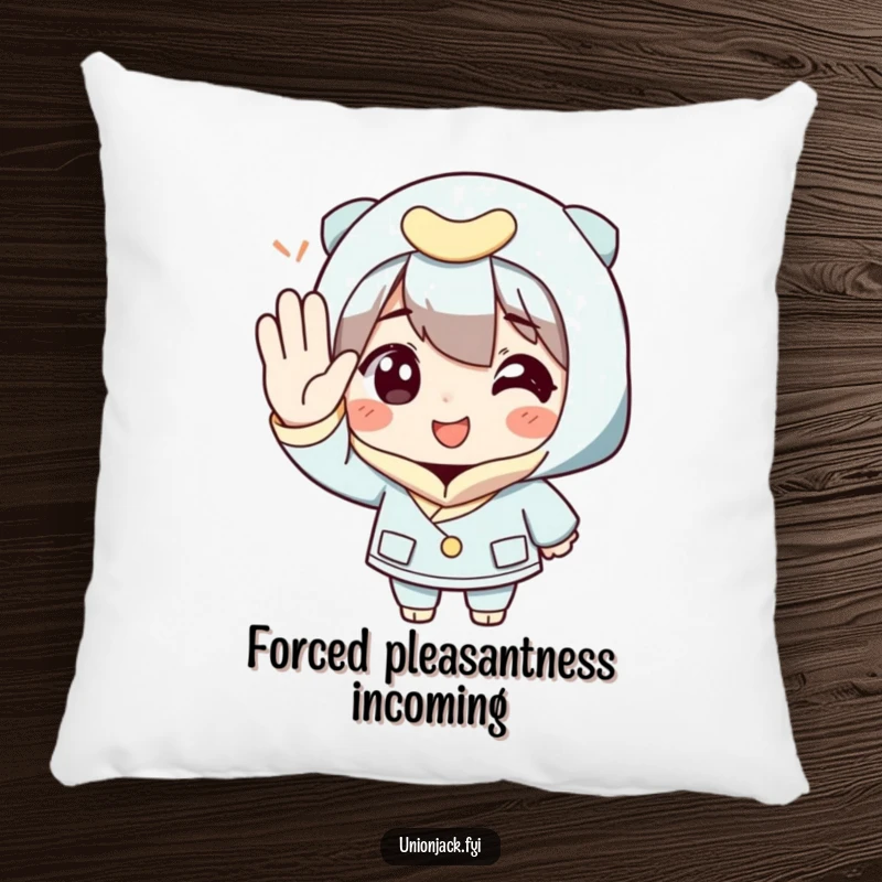 Funny Pillow: A character delivers an exaggeratedly polite salute, radiating warmth and a big, friendly smile.