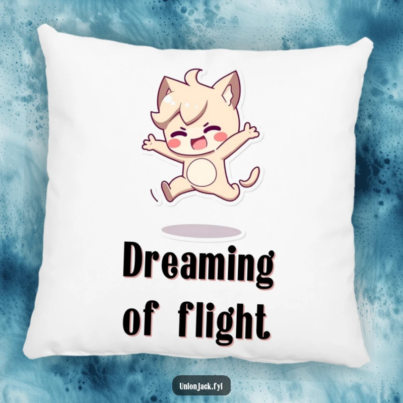 Funny pillow featuring a character in a determined, playful jump. A soft and humorous accent for energetic souls.