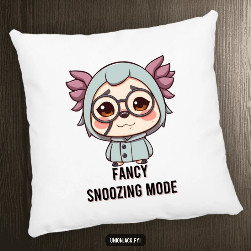 Funny pillow featuring a character making a funny face while wearing a monocle. A soft and humorous accent for refined tastes.