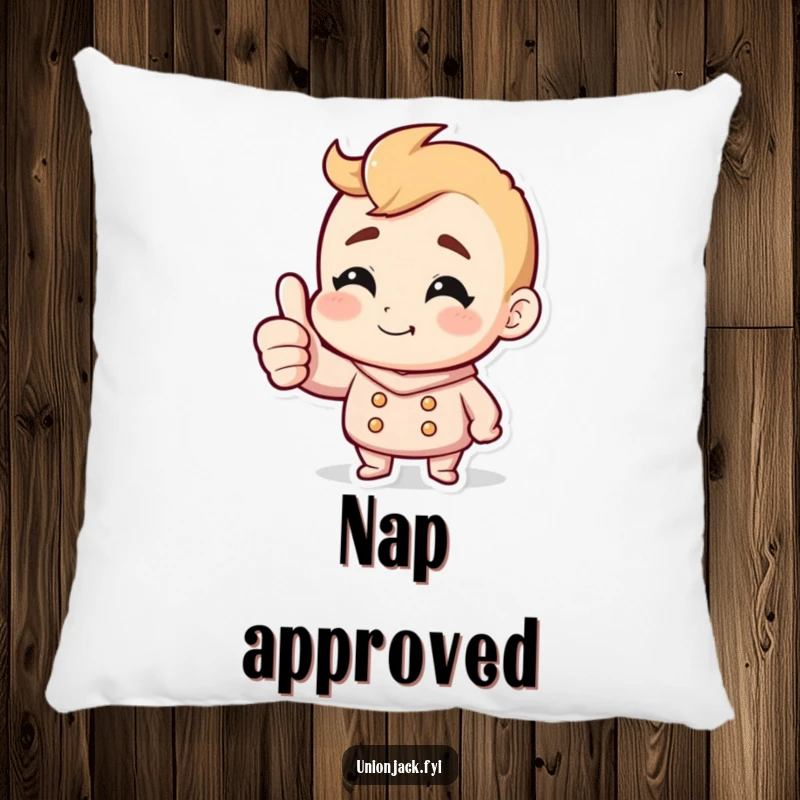 Funny pillow featuring a character giving a confident thumbs up with a cheeky grin, adding comfort and humor to any space.