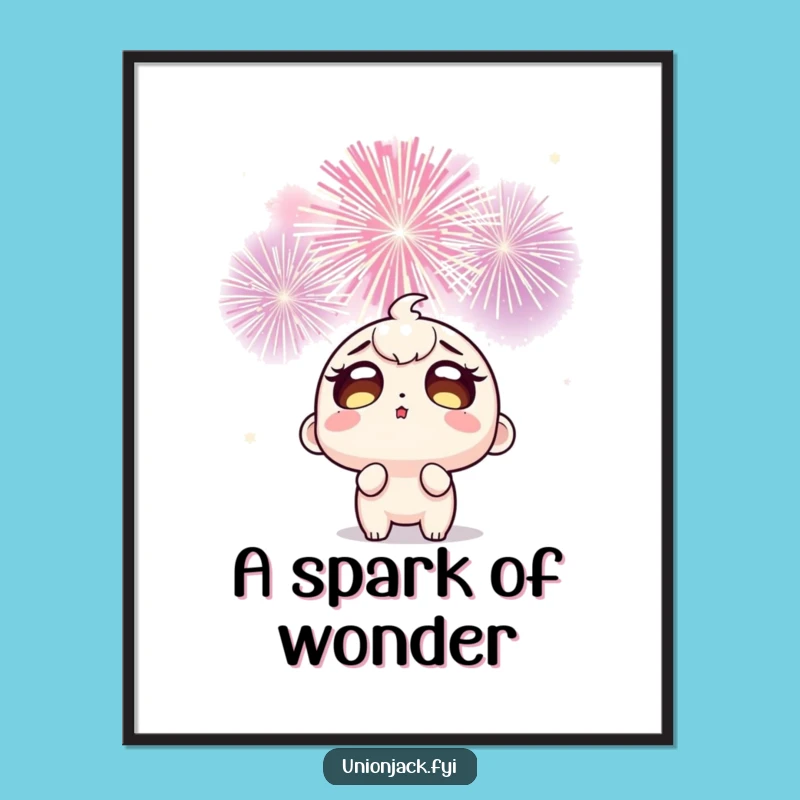 Funny Fireworks Digital Art: Wide-Eyed Character's Awe, Instant Humorous Decor!