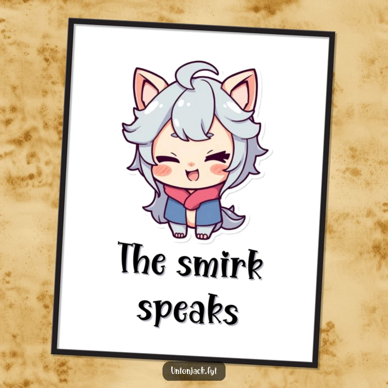 Funny digital art print showing a character with a playful smirk, giving a cheeky wink, embodying mischievous confidence and playful charm.