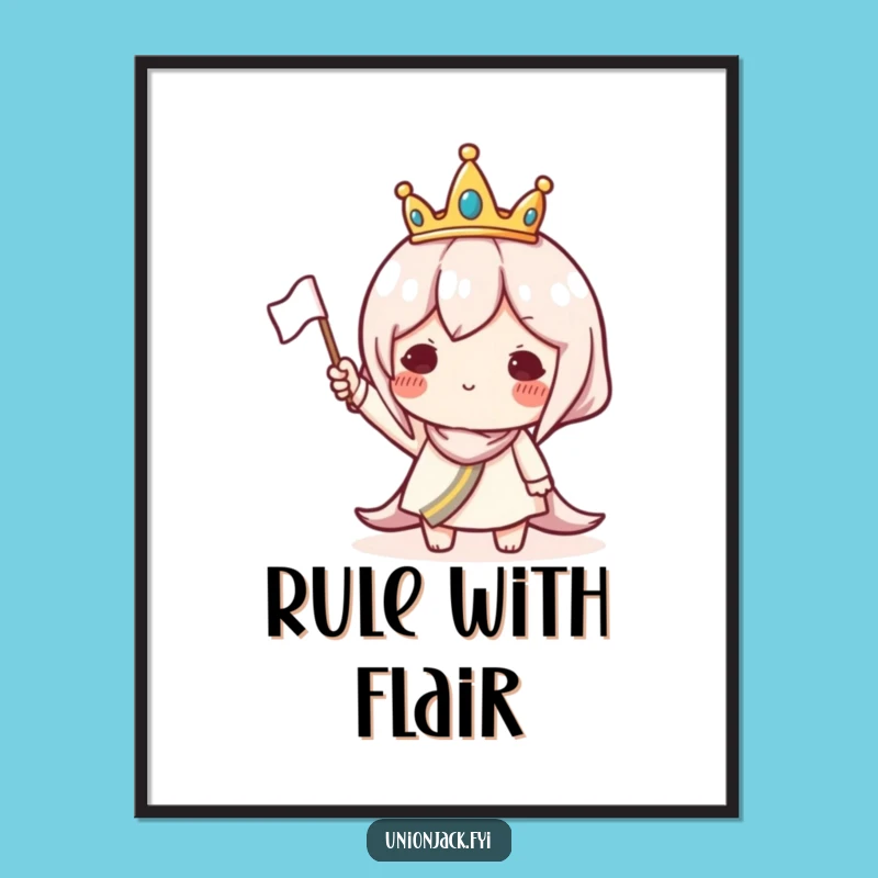 Funny Crowned Character Digital Art: Royal Waving Scene, Instant Download Gift