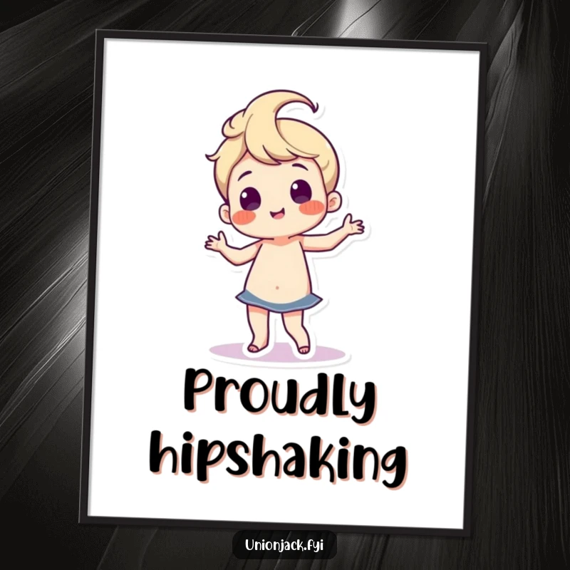 Funny digital art print of a character doing a silly, proud dance with wiggling hips, capturing playful motion and humorous energy.