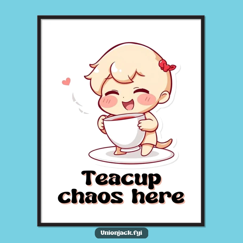 Funny Digital Art Print: Giggling Character Tosses Teacup, Instant Funny Gift