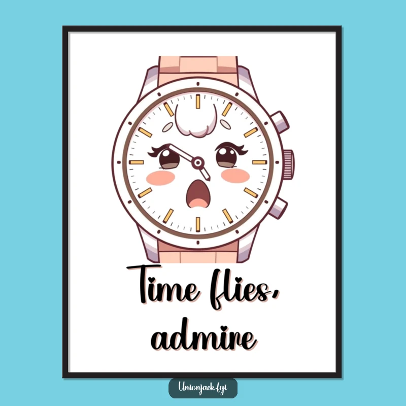 Funny Digital Art Print: Surprised Character Admires Watch Face, Instant Funny Gift