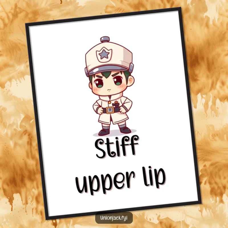 Funny digital art print of a character in an exaggeratedly stiff and humorous guard stance, perfect for adding personality to decor.