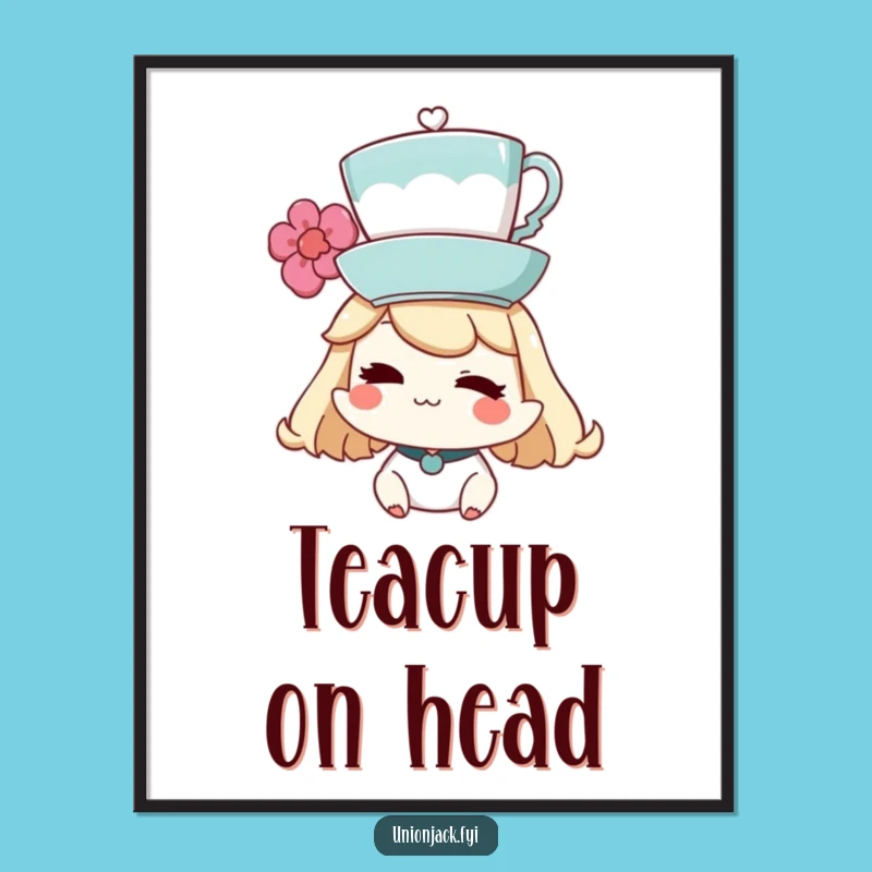 Funny Teacup Digital Art: Unframed Print of Balancing Character - Perfect Funny Gift for Whimsical Decor