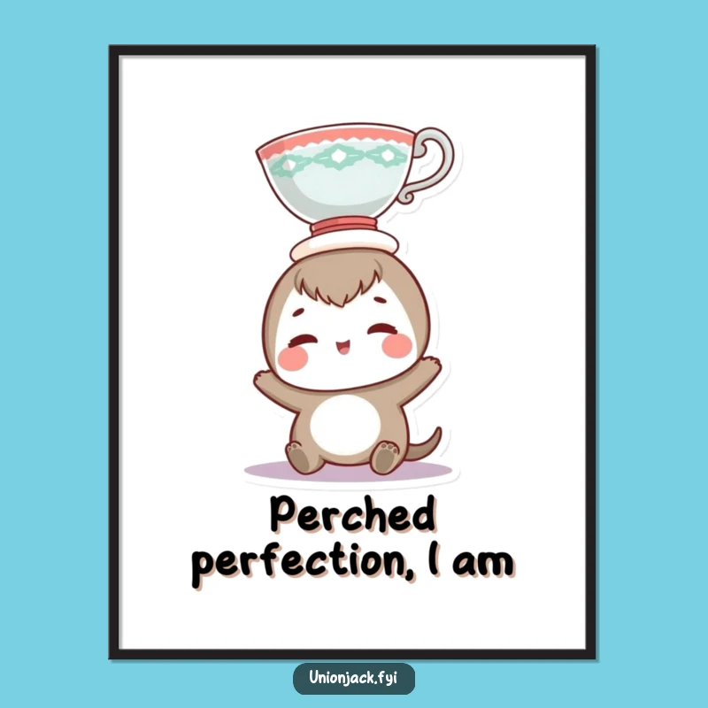 Funny Teacup Head Balance Digital Art - Instant Whimsy & Gift Decor