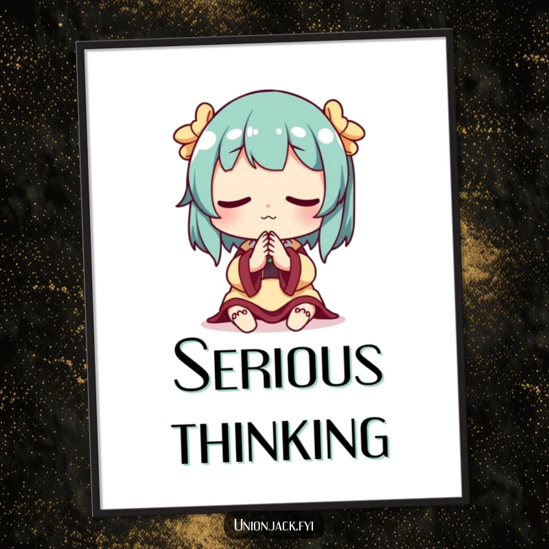Funny digital art print of a character in a thoughtful, pensive pose, perfect for calm and reflective decor.