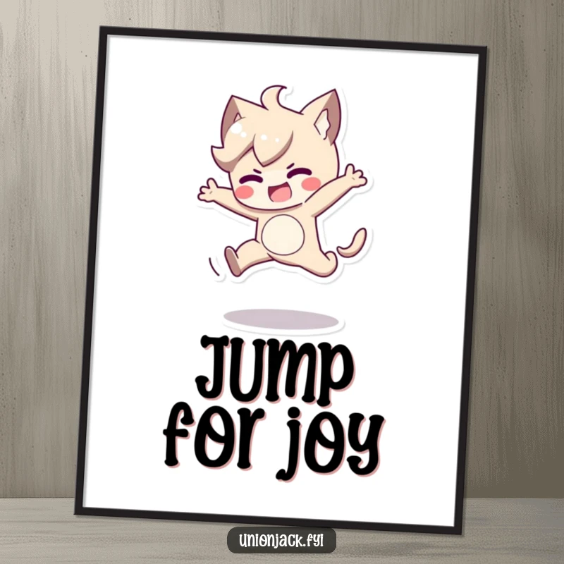 Funny digital art print of a character in a determined, playful jump. High-resolution, humorous, and motivational decor.