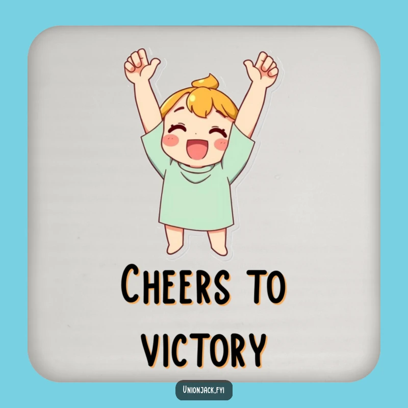 Funny Triumph Coaster: Cheering Character's Celebration - Protect Surfaces with Joy, A Fun Funny Gift