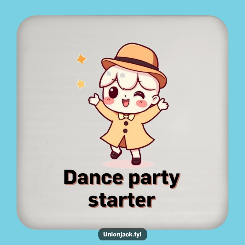Funny Drink Coaster: Dancing Character in Bowler Hat - Humorous Table Gift