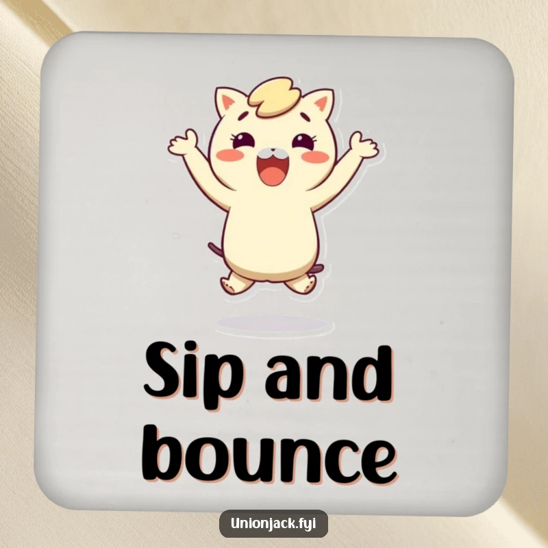 Funny drink coasters featuring a character in a funny hop, protecting surfaces with a smile.