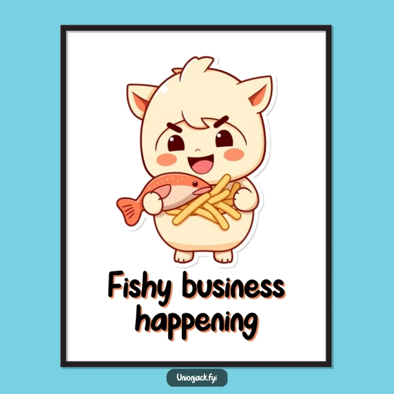 Funny Fish and Chips Grin Poster - Quirky Wall Art