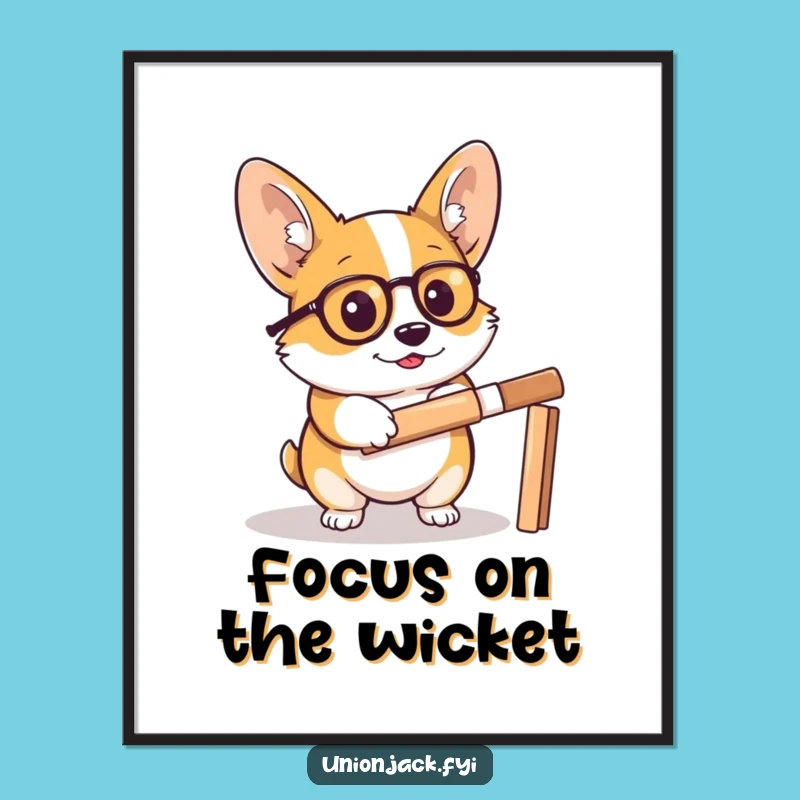 Funny Corgi Cricket Poster - Dapper Wall Art & Hilarious Gift!
