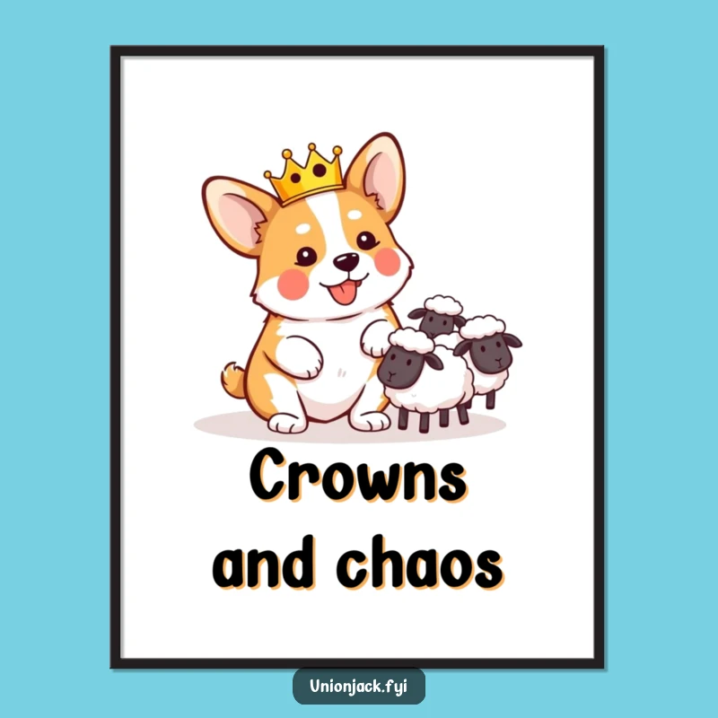 Funny Corgi Crown Sheep Herding Poster: Hilarious Royal Dog Art