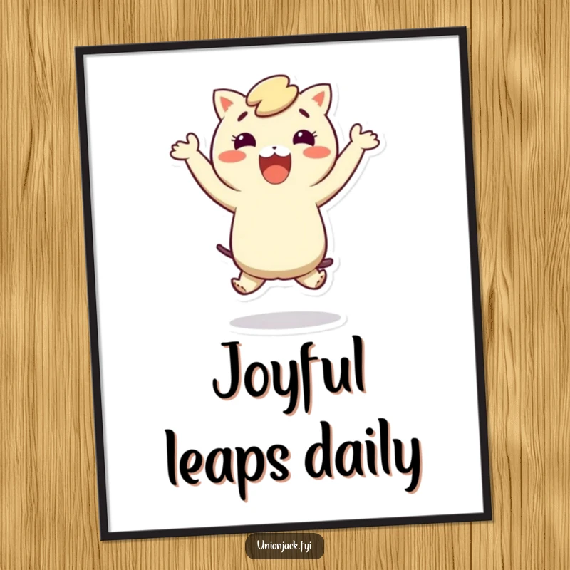 Funny poster featuring a dynamic character captured in a silly, joyous hop, bringing energy to any room.