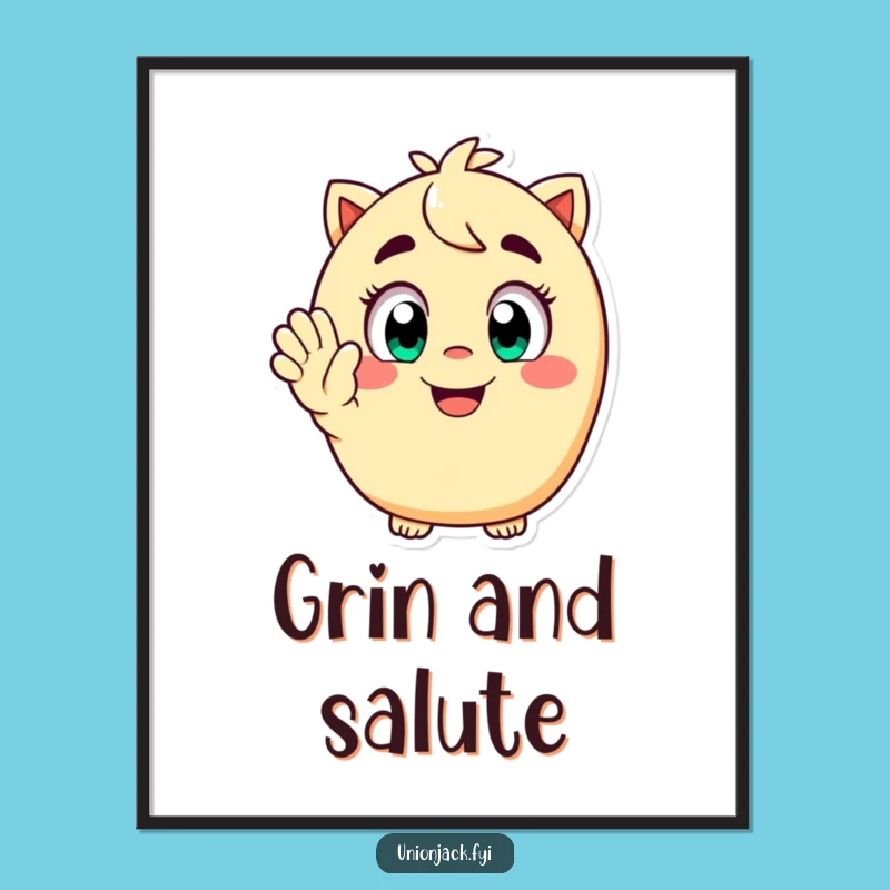 Funny Poster: Happy Character Salutes Playfully, Perfect Wall Art Funny Gift