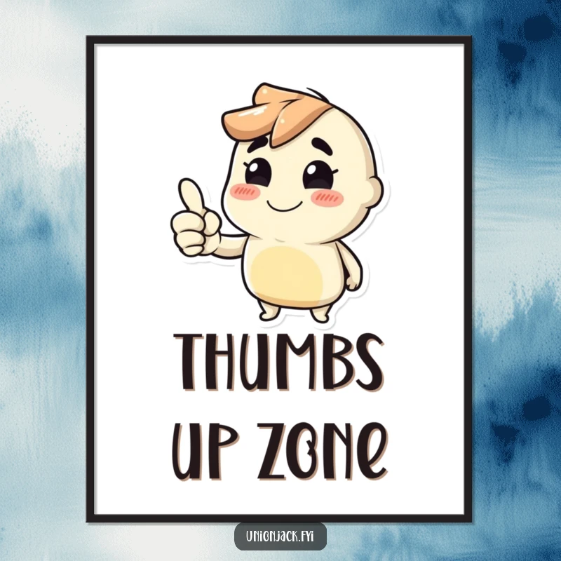 Funny poster art of a character with a cheeky grin giving a thumbs up, symbolizing approval and humor.