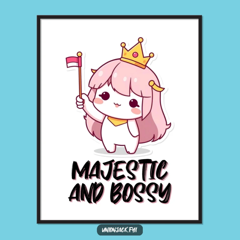 Funny Royal Poster: Tiny Crown Character's Wave - Charming Wall Art, Perfect Funny Gift for Decor