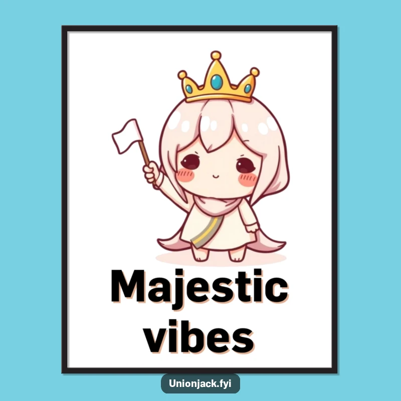 Funny Crowned Character Poster: Royal Waving Art, Hilarious Wall Decor