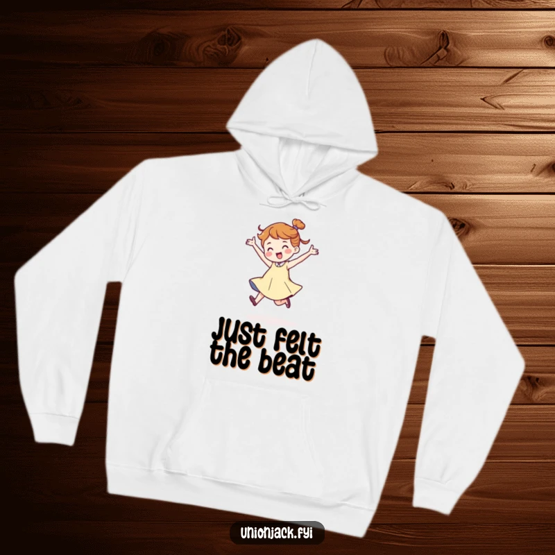 Funny hoodie depicting a character in a jaunty, energetic dance stride, perfect for staying warm and stylish. Great for anyone who loves to express themselves through movement.