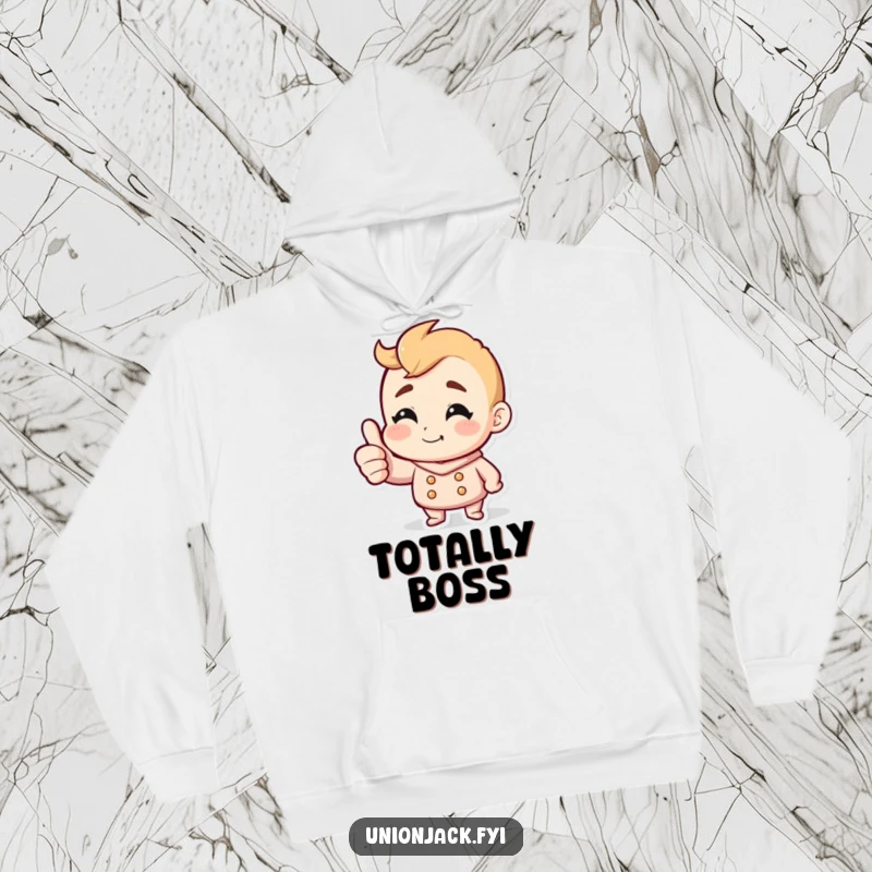 Funny hoodie with a character giving a confident thumbs up and a cheeky grin, perfect for staying warm and cheerful.