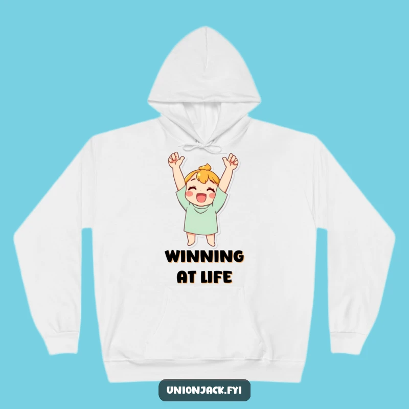 Funny Triumph Hoodie: Cheering Character - Cozy & Celebratory Funny Gift