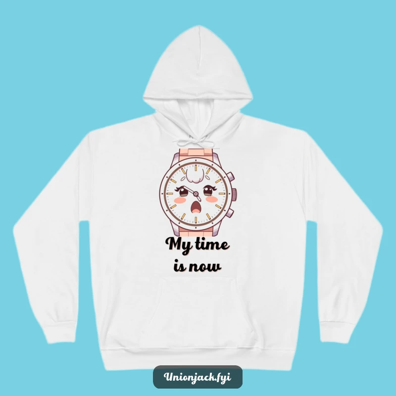 Funny Hoodie: Surprised Character Admires Watch Face, Cozy Funny Gift