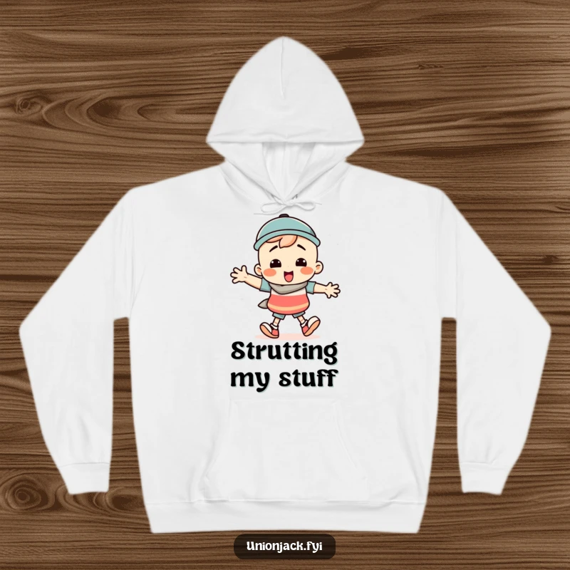 Funny hoodie illustrating a character doing a silly march with comically high-stepping, exaggerated movements.