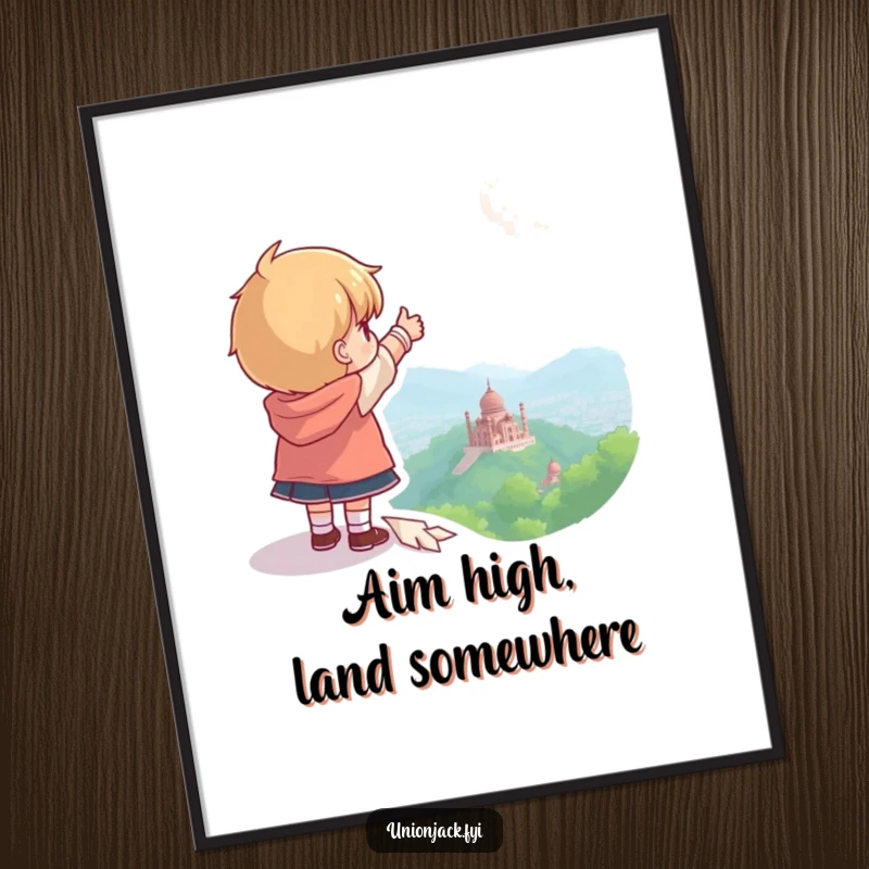 Funny Free Printable Wall Art: Character pointing towards a distant landmark, embodying adventure and exploration, a downloadable piece.