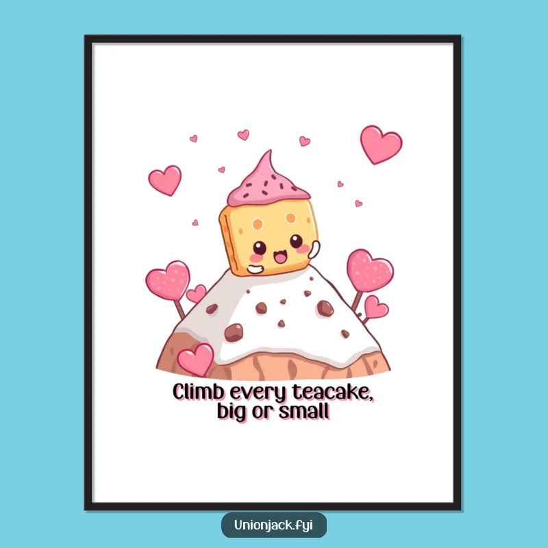 Free Printable Wall Art: Biscuit Climbing Teacake Mountain - Funny Downloadable Art