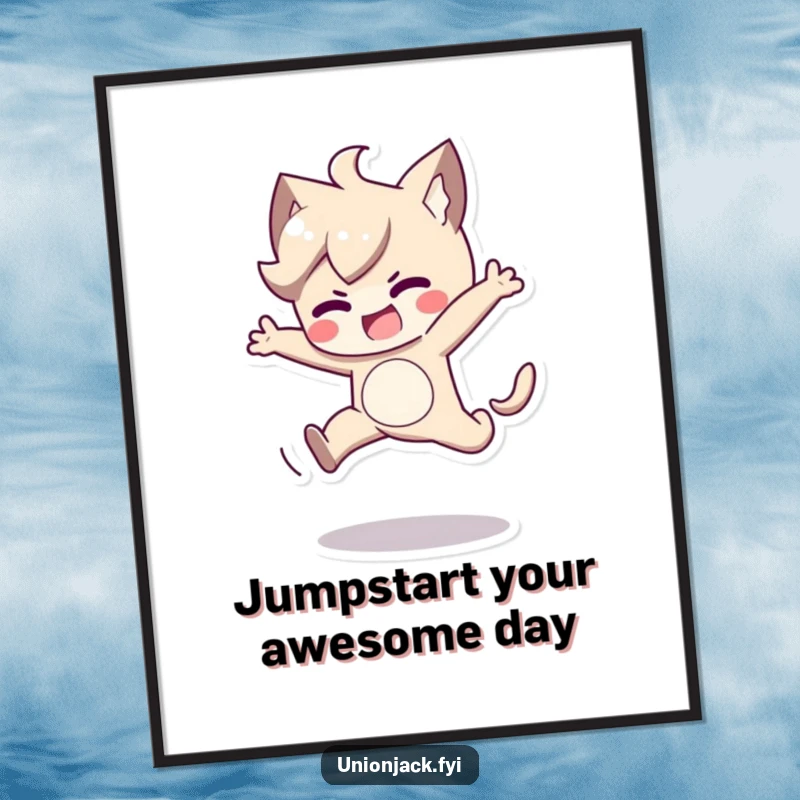 Funny Free Printable Wall Art capturing a character in mid-leap, showcasing a playful yet determined jump.