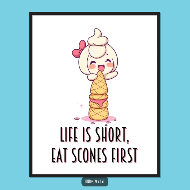 Free Printable Wall Art: Giggling Scone Tower Character - Humorous Art