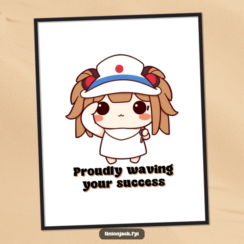 Funny Free Printable Wall Art: A cute character proudly salutes with a tiny flag, adding patriotic humor to your decor.